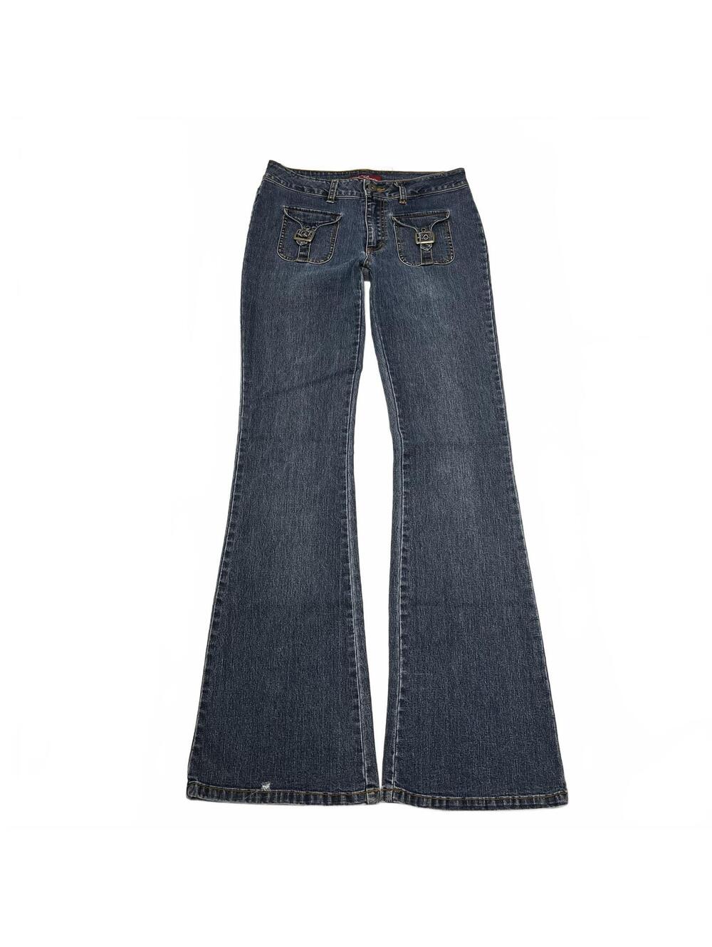 Vintage Nitro Sz 26 Blue Low Rise Flare Jeans Buckled Front Pockets Grunge2000s